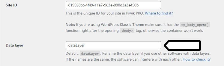 data layer in Piwik PRO WordPress p
lugin