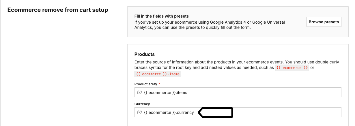 Ecommerce remove from cart setup